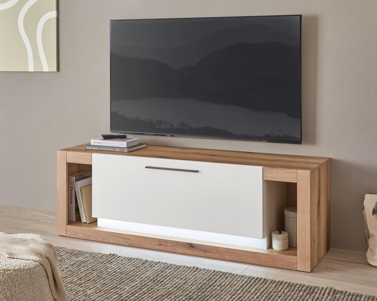 TV-LOWBOARD weiß matt, Evoke Eiche, TV Unterteil 150 x 49 cm - Eichefarben/Silberfarben, Holzwerkstoff/Kunststoff (150/49/43cm) - Furn.Design