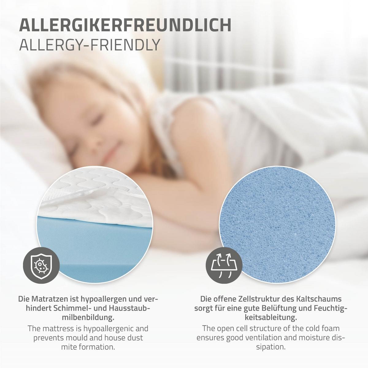 KINDERBETT Fußballtor 70x140 cm mit Matratze H:16 cm Natur Kiefernholz - Naturfarben, Holz (90/200cm) - ML-DESIGN