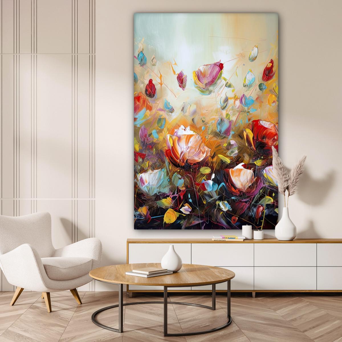 LEINWANDBILD Blumen - Kunst - Natur - Ölgemälde Deko Groß 90x140 cm - Multicolor, Textil (90/140cm) - MuchoWow