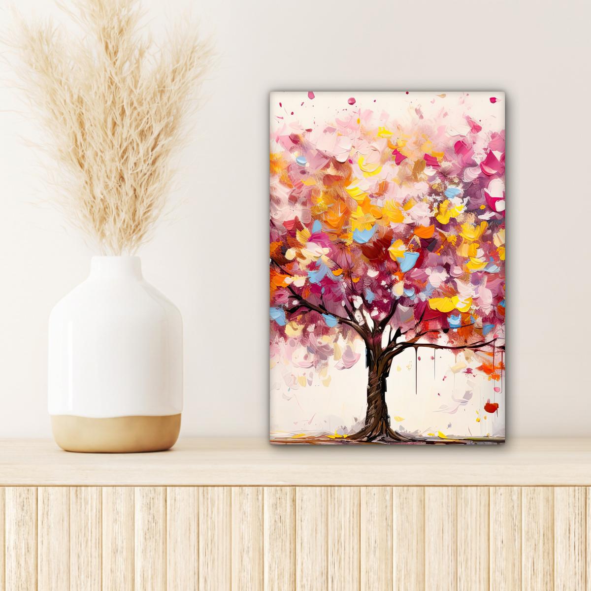 LEINWANDBILD Aquarell - Baum - Kunst - Abstrakt Deko Wohnzimmer 20x30 cm - Rosa, Textil (20/30cm) - MuchoWow