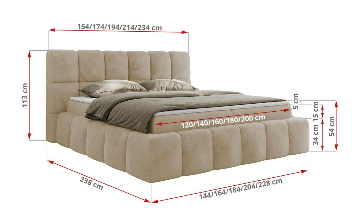 BOXBETT NIRA 200/200 - Creme Plüsch - H4 - Creme, Holz/Textil (200/200cm) - MKS