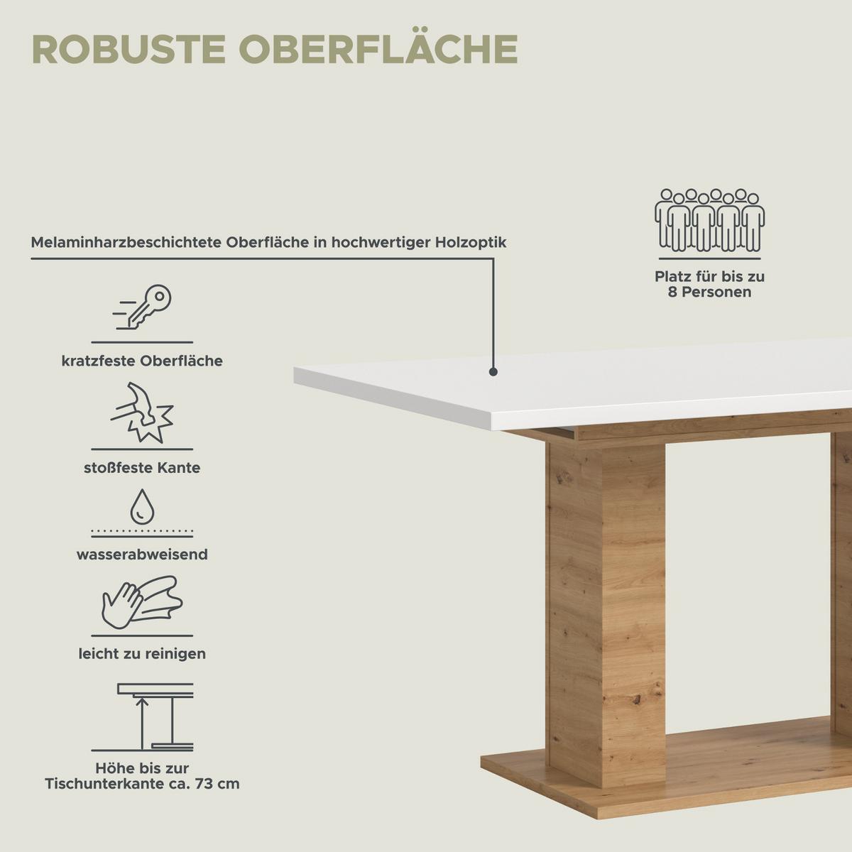 ESSTISCH weiß, Eiche Artisan, Küchentisch ausziehbar 150 - 190 cm - Weiß/Eiche Artisan, Holzwerkstoff/Metall (150/90/76cm) - Inn.Furn
