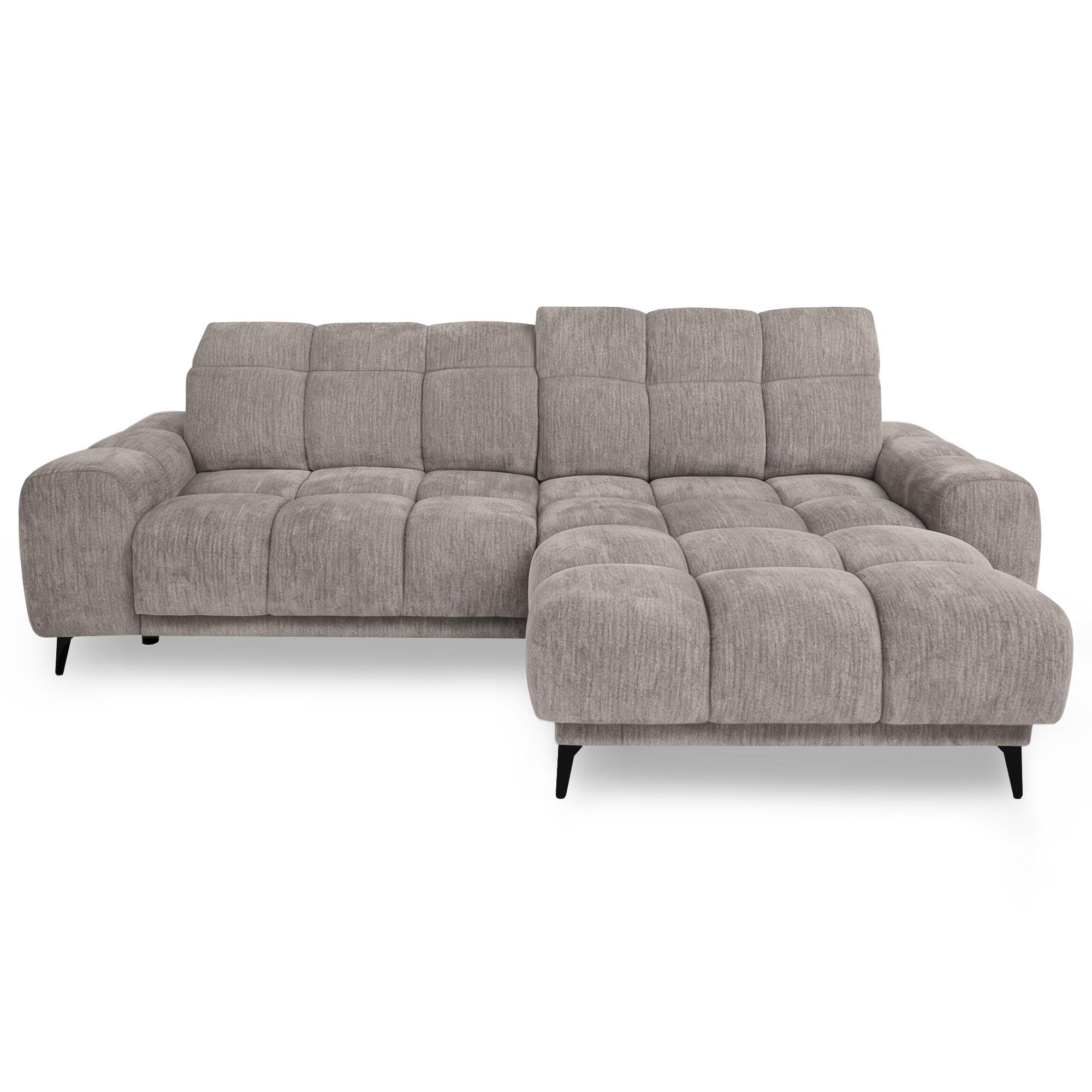 ECKSOFA Marco Mini mit elektrisch ausfahrbarem Sitz und verstellbaren Kopfstützen, Rechts, Chenille-Stoff, Hellbraun - Hellbraun/Schwarz, Textil (275/182cm) - Beautysofa