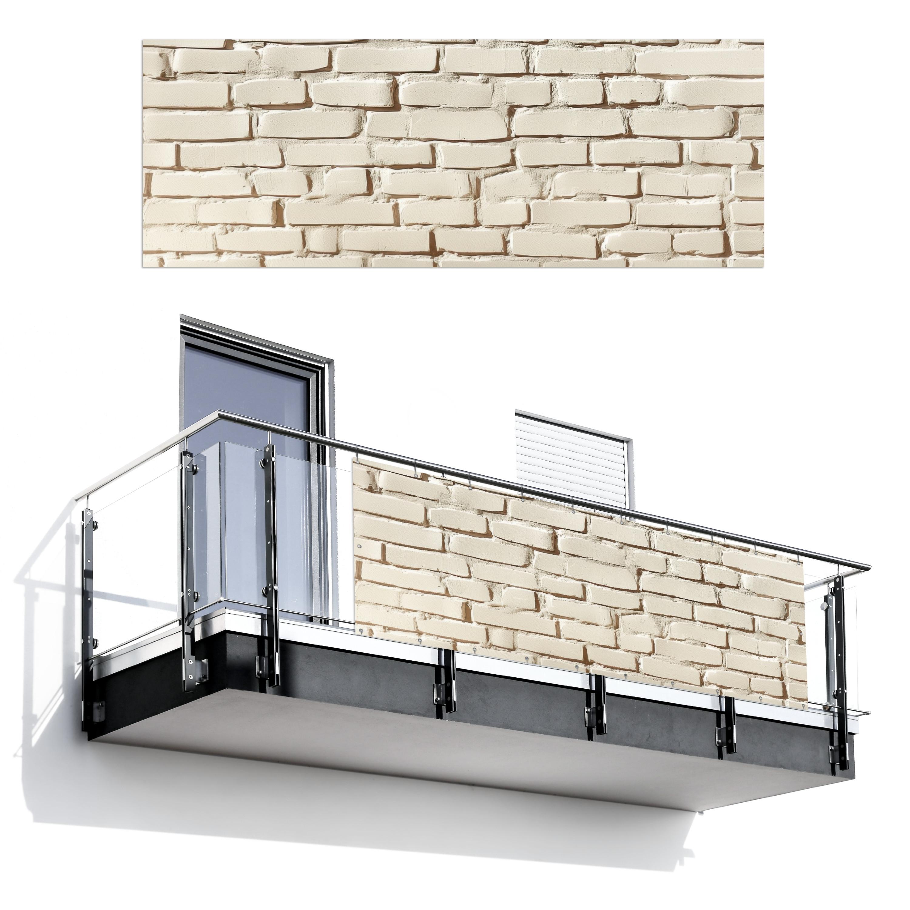 BALKON-SICHTSCHUTZ Ziegel - Wand - Licht - Weiß Balkon Deko 300x110 cm - Creme, Kunststoff (300/110cm) - MuchoWow