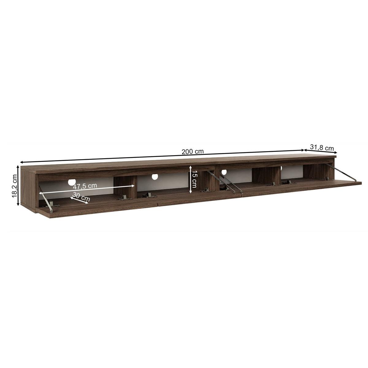 TV-LOWBOARD Bemmi Slim 4-türig, Holzoptik Walnuss Wisconsin, 200 cm - Dunkelbraun, Holzwerkstoff (200/18.2/31.6cm) - Selsey