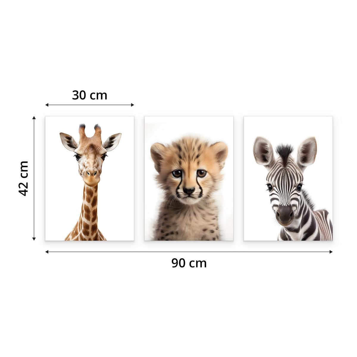 POSTER SET ohne Rahmen für Kinderzimmer WILDTIERE Giraffe Gepard Zebra A3 30x42cm - Gelb/Schwarz, Papier (30/42/1cm) - Muralo