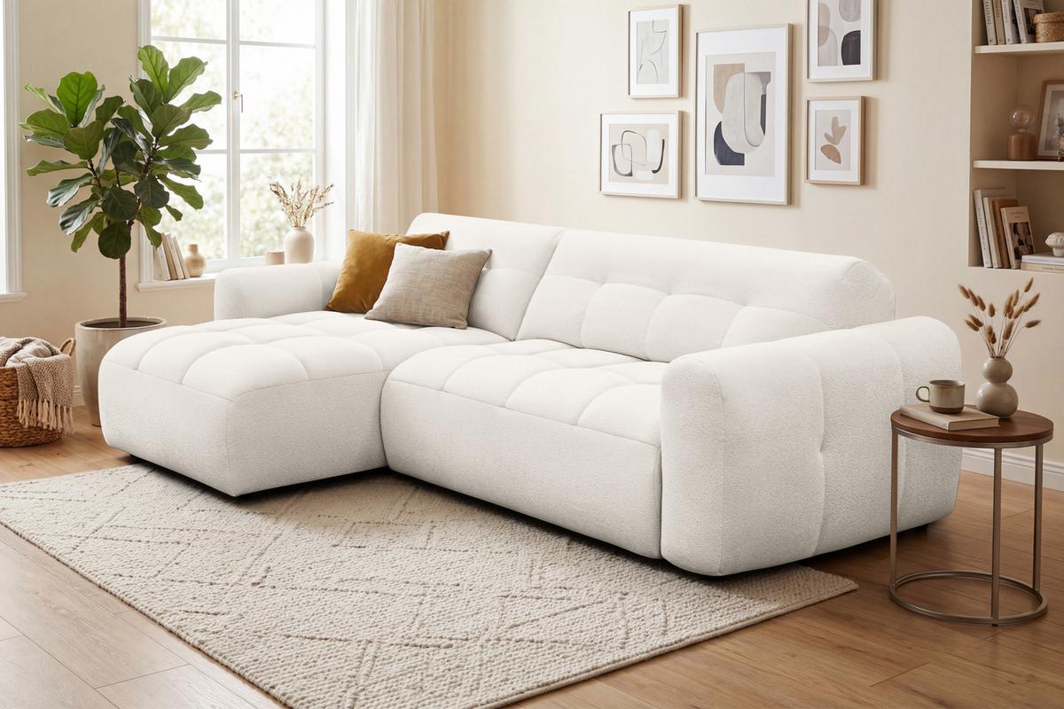 ECKSOFA LUMERO 4-Sitzer LINKS, creme - Creme/Schwarz, Holz/Textil (275/166cm) - Courtois Laville
