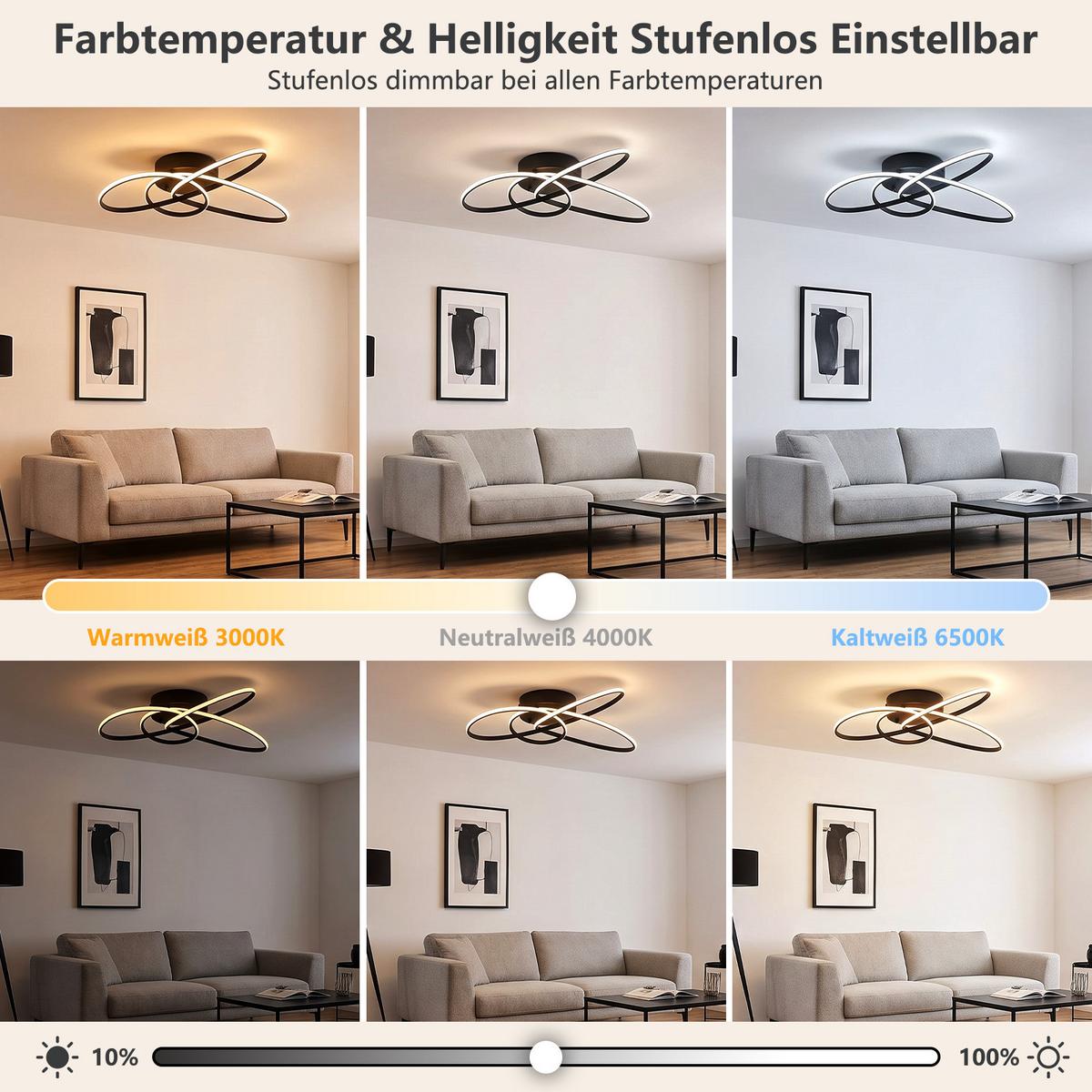 LED DECKENLEUCHTE Myvin 52.5/35.5/11.5 cm - Schwarz, Kunststoff/Metall (52.5/34.5/11.5cm) - ZMH