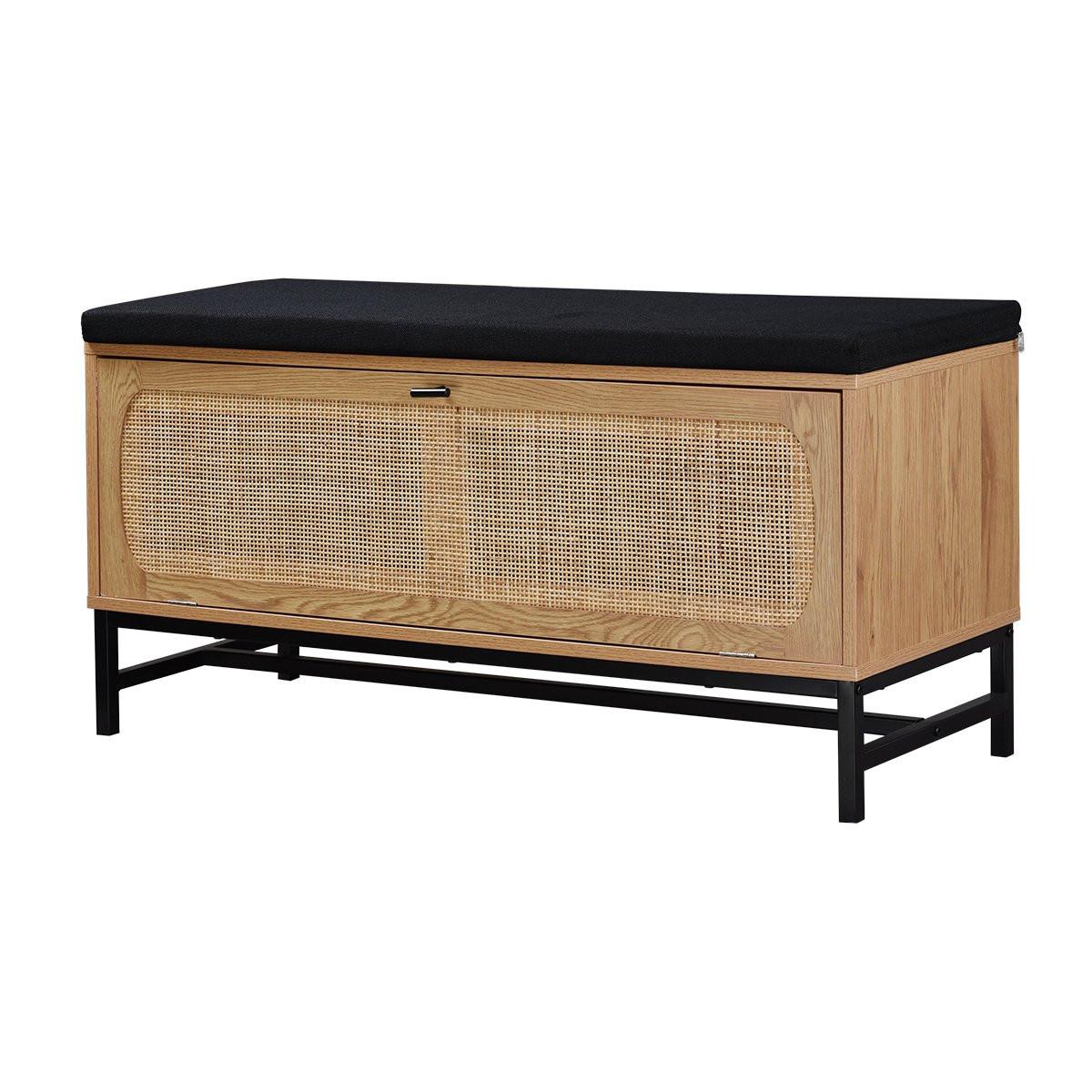 BANK mit Schuhablage und Rattanfront - L100 cm - Apfelbaumfarben, Holzwerkstoff (100/47/38cm) - Calicosy