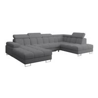 WOHNLANDSCHAFT mit Schlaffunktion und Bettkasten Ottomane RECHTS COMA U 345x203x79 Grau Bouclé - Chromfarben, Holzwerkstoff/Textil (203/79/345cm) - ALTDECOR