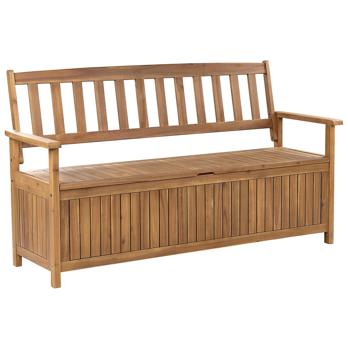 GARTENBANK Akazienholz hellbraun mit Stauraum 160 cm Sovana - Hellbraun, Holz (160/91/60cm) - Beliani