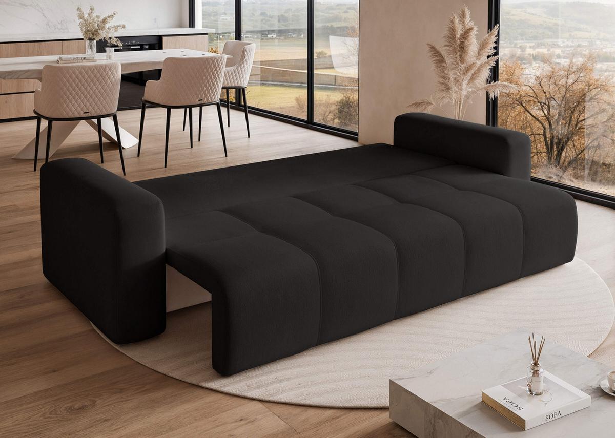 SCHLAFSOFA Velours mit Bettkasten und Schlaffunktion - Schwarz, Holzwerkstoff/Textil (246/79/93cm) - Idohome