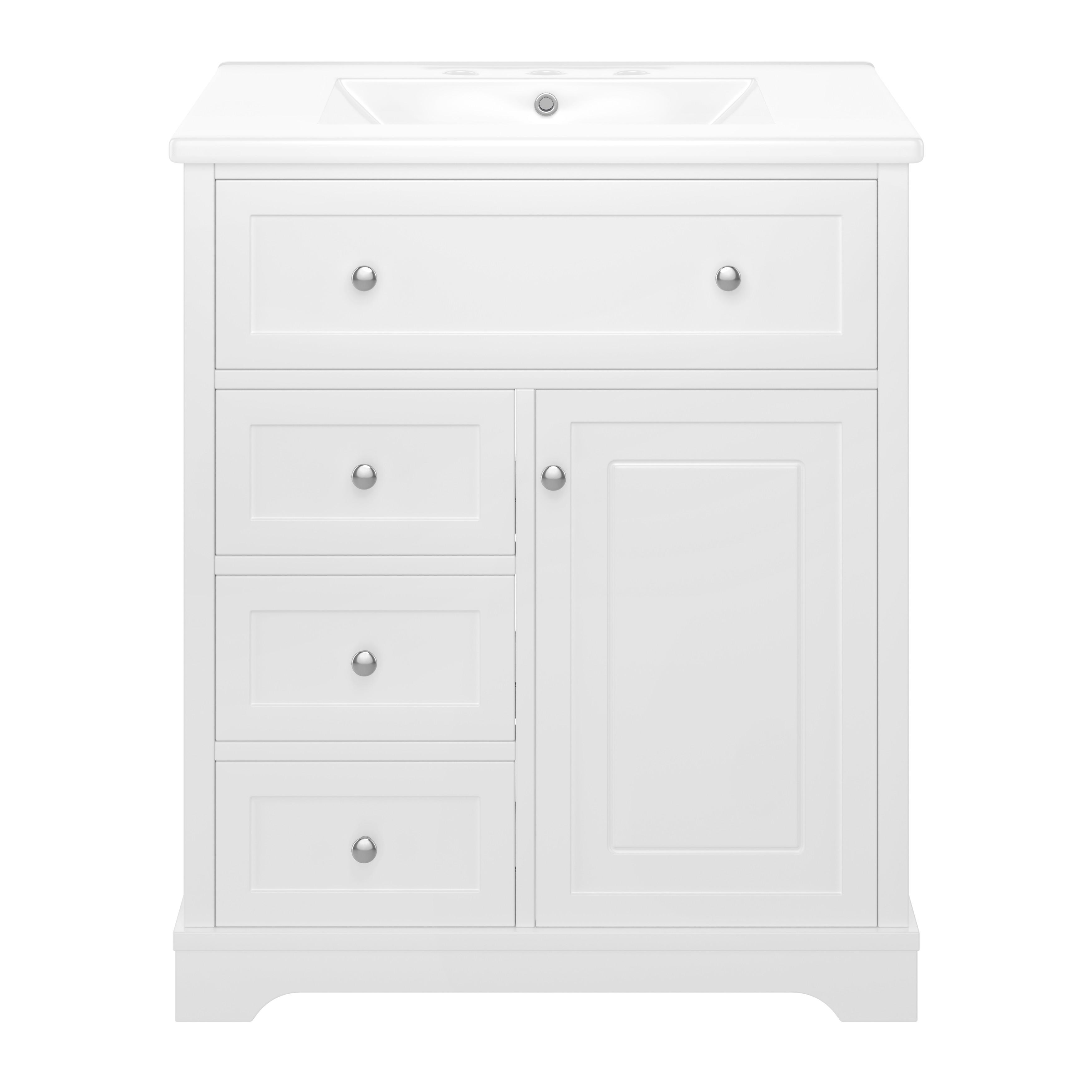 WASCHTISCH mit Unterschrank Weiß 76cm Standschrank mit Keramikbecken & 4 Schubladen - Weiß, Holzwerkstoff (76/87/46cm) - Urban Meuble