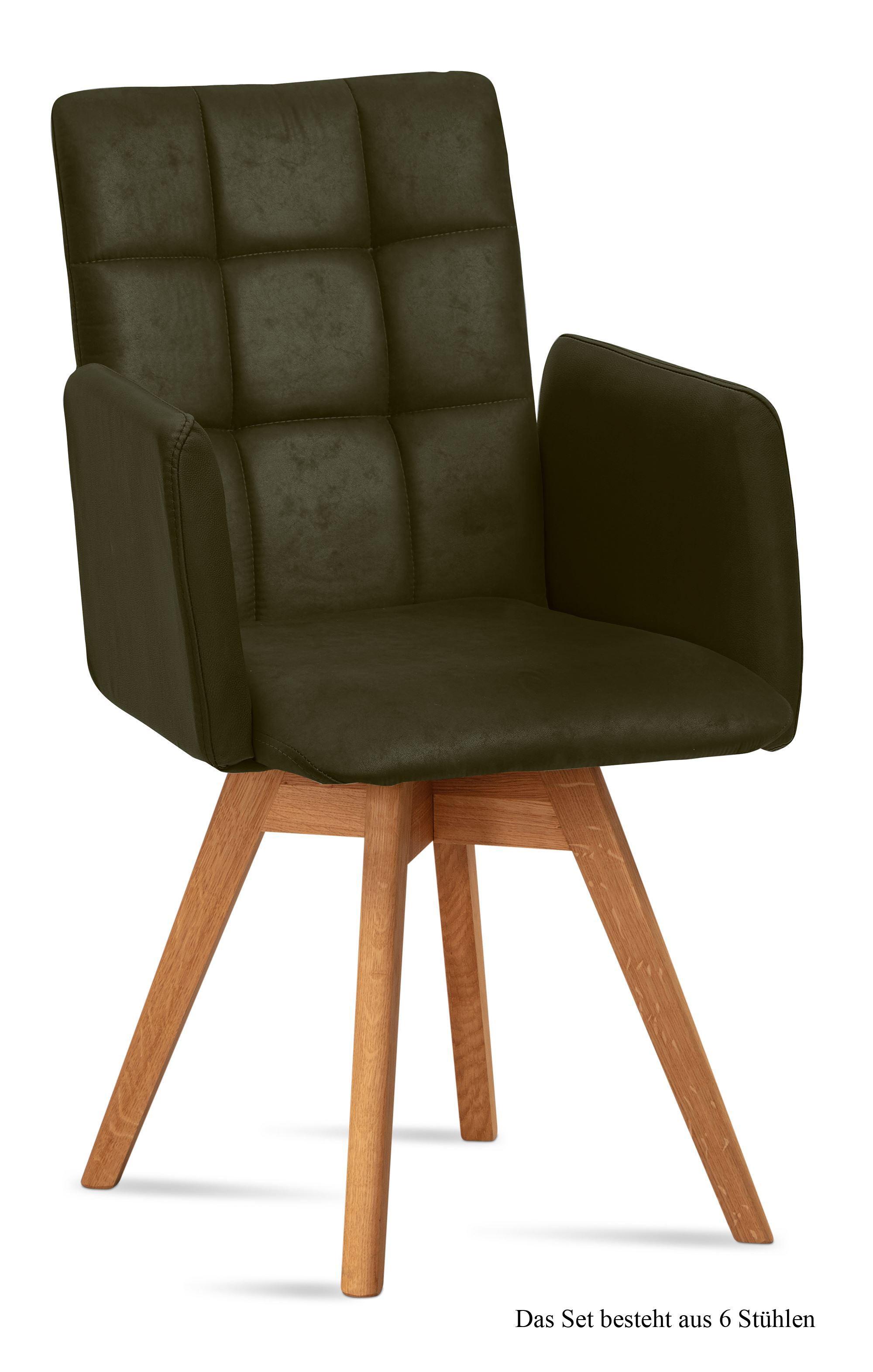 ARMLEHNSTUHL drehbar (6er-Set) Dorie 52x91x60 Eiche geölt/Khaki - Dunkelgrün/Eichefarben, Kunststoff (60/91/52cm) - 58aufmkessel