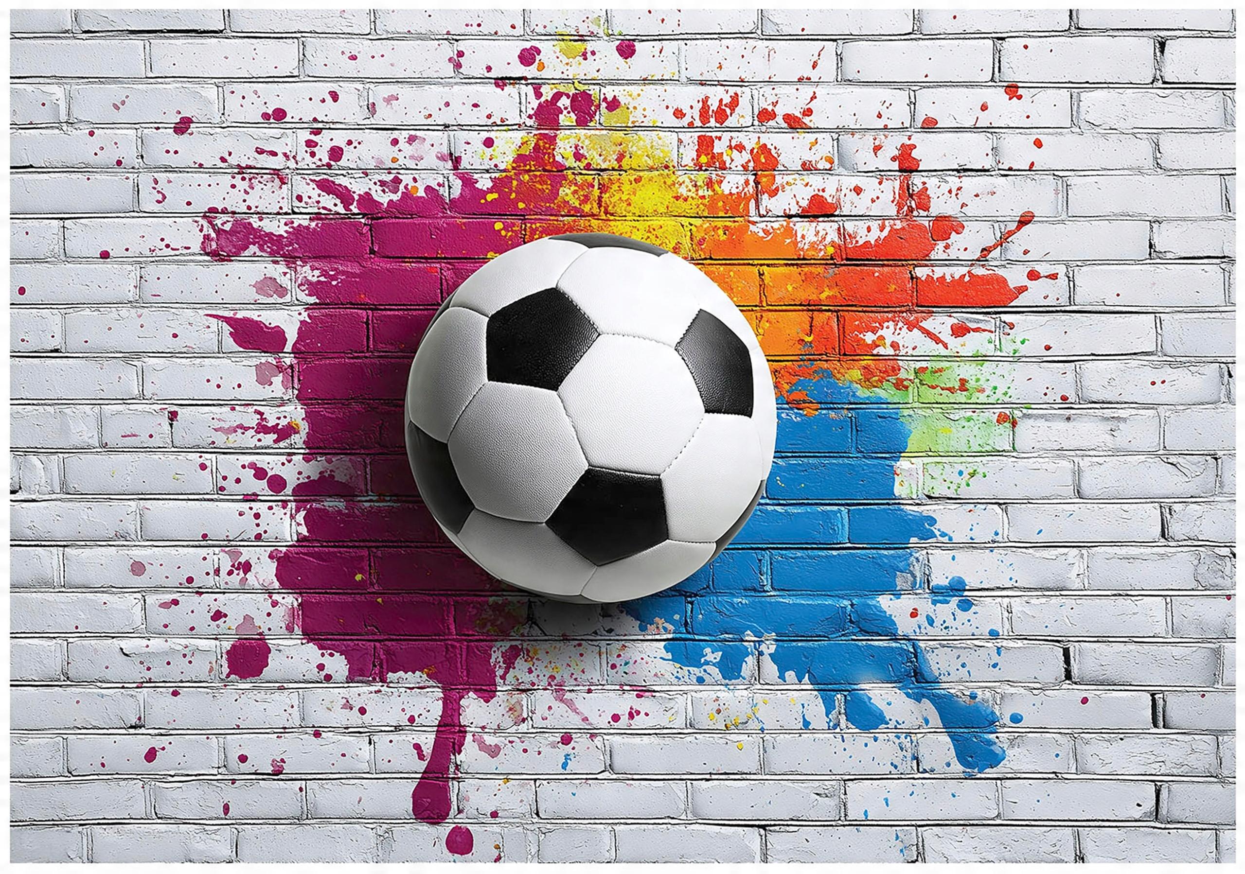 FOTOTAPETE Kinderzimmer Junge 3D Effekt Fußball 200x140 - Multicolor, Papier (200/140cm) - Wallarena