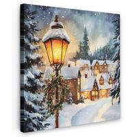 LEINWANDBILD Weihnachtsdorf - Häuser - Schnee - Weihnachten Deko Groß 90x90 cm - Sandfarben, Textil (90/90cm) - MuchoWow