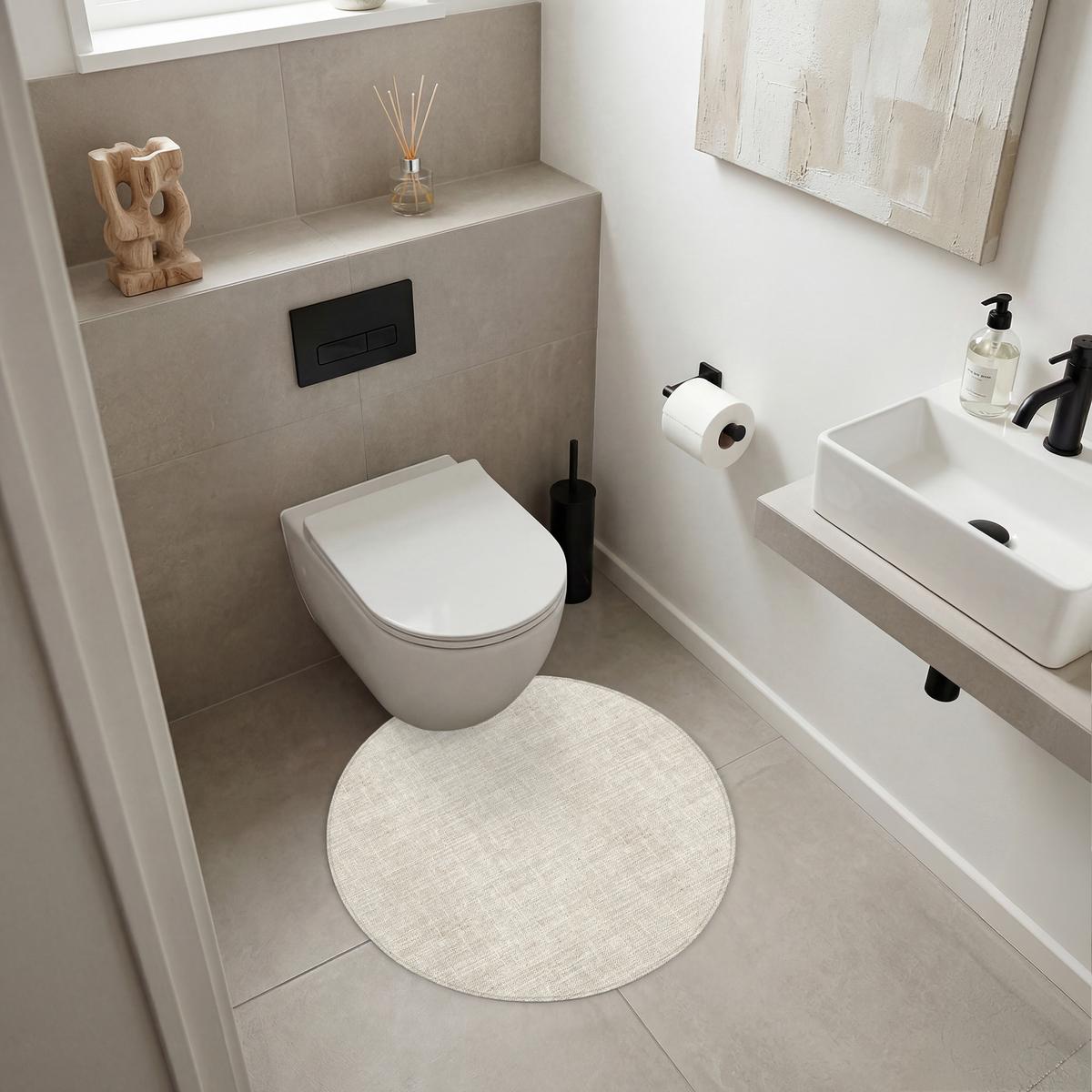 BADEMATTE Leinen - Textur - Beige Badvorleger 70x70 cm - Beige, Textil (70/70cm) - OnlyWow