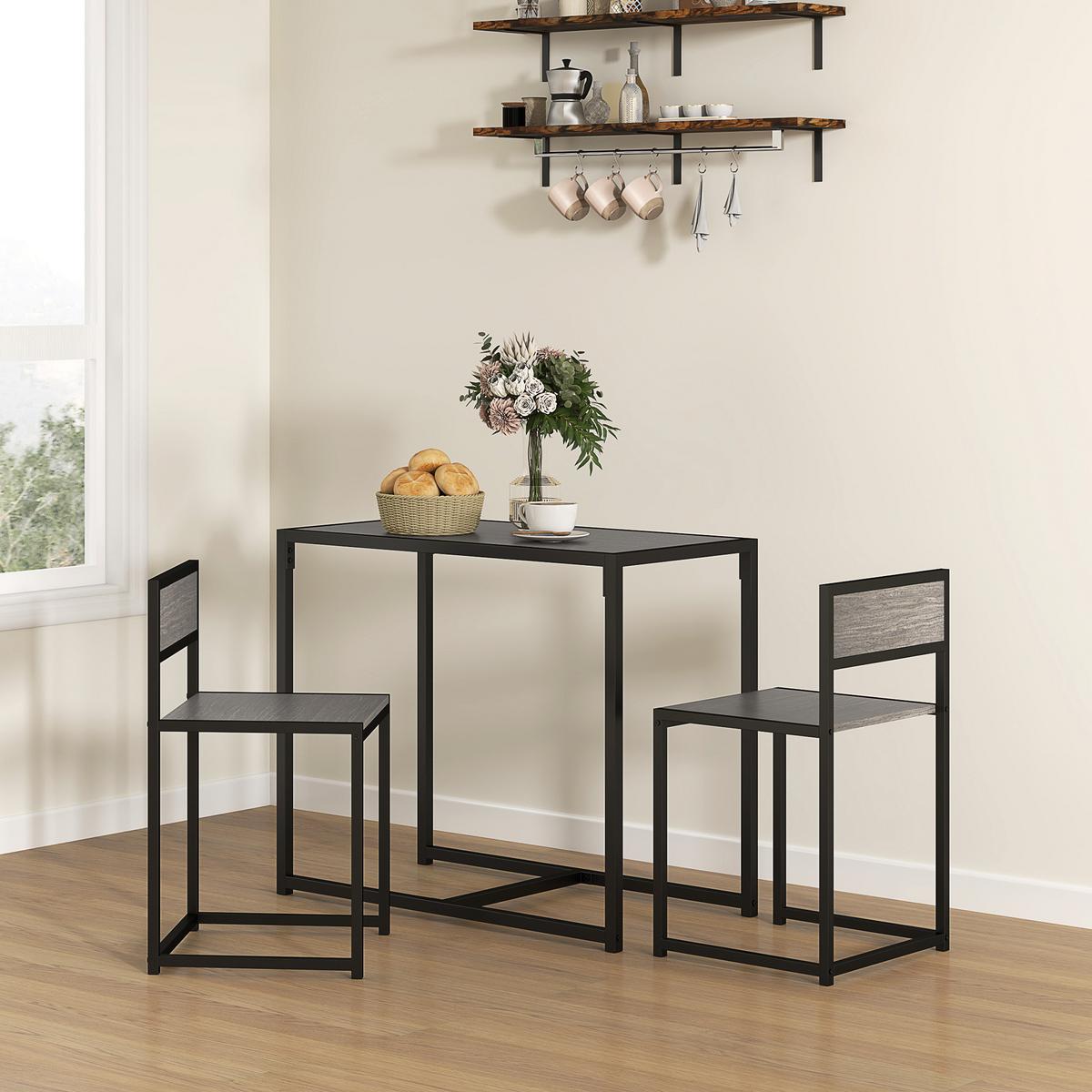 ESSGRUPPE 3-teilig aus Metall MDF Grau - Schwarz/Grau, Holzwerkstoff/Metall (47/76/90cm) - HOMCOM