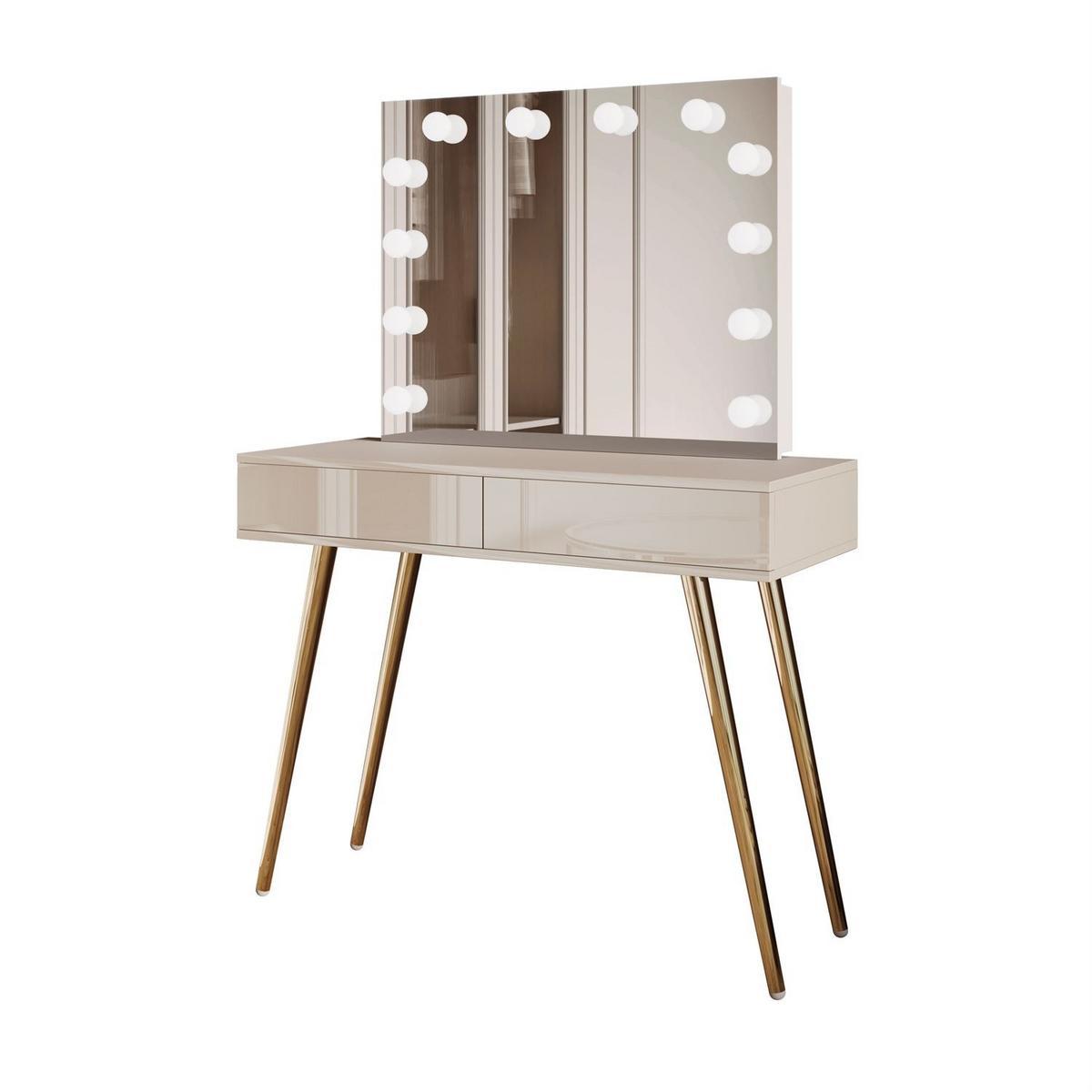 SCHMINKTISCH SIENNA GOLD ELITE auf schrägen Beinen PUSH OPEN - Kaschmir, Holzwerkstoff (100/81/42cm) - Lookway