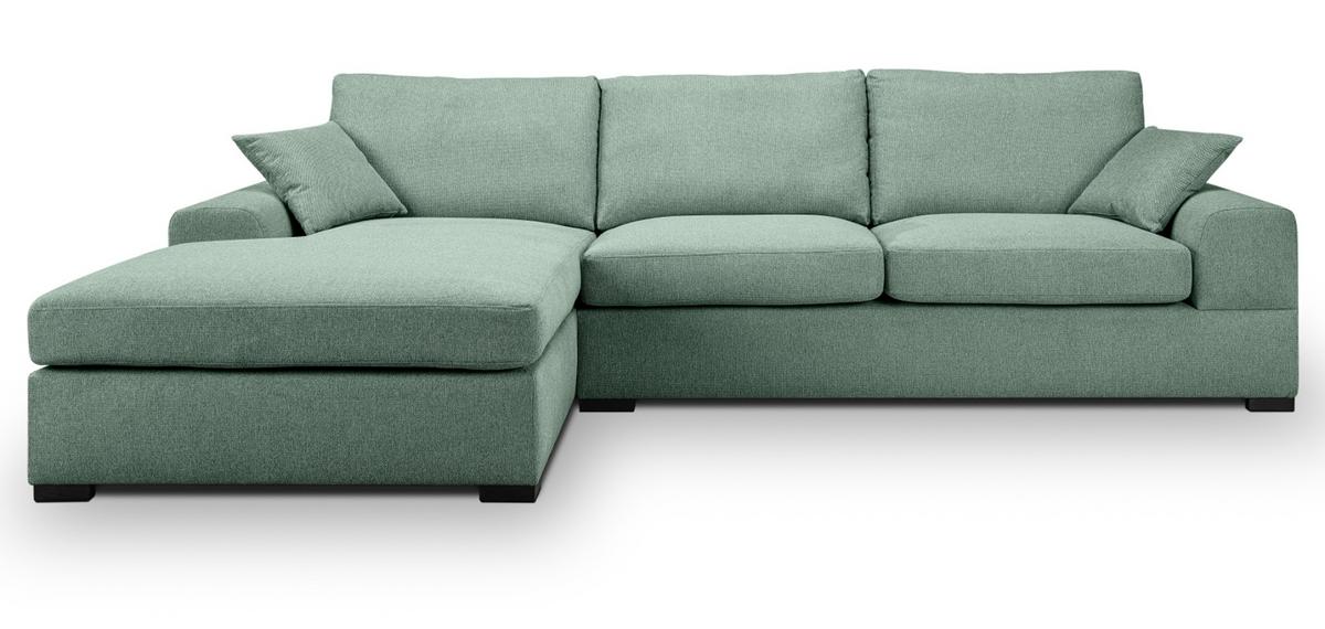 SOFA petrol Strukturstoff 308 cm, Ecksofa 5-Sitzer, L-Sofa Ottomane links - Petrol/Schwarz, Holz/Textil (308/186cm) - Inn.Furn