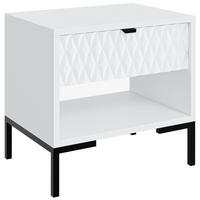 NACHTTISCH Montreal mit Schublade und offenem Fach, dekorative 3D-Fronten, Weiß - Schwarz/Weiß, Holzwerkstoff/Metall (52/55/40cm) - Beautysofa