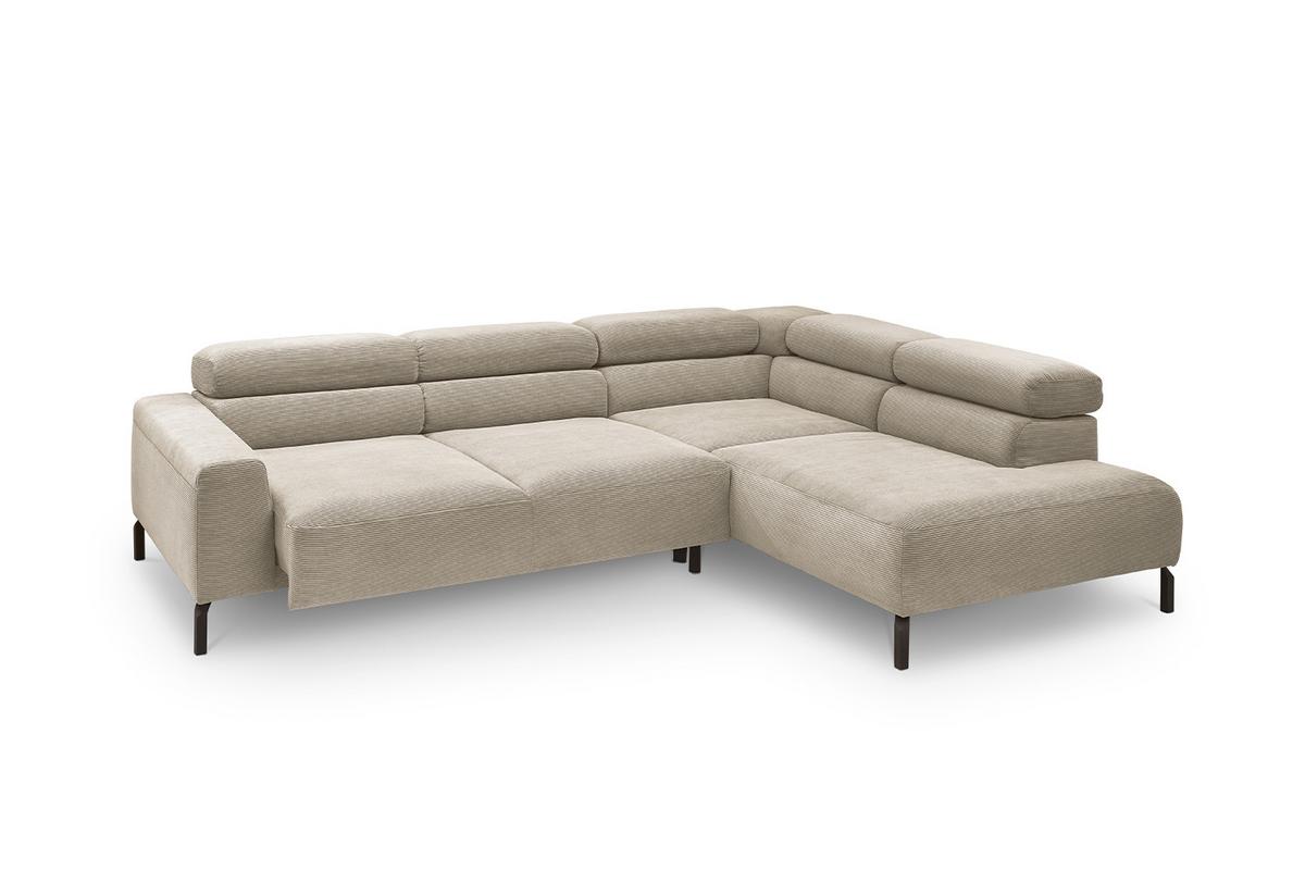 ECKSOFA MIT MOTORISCHEM SITZVORZUG DELIA Beige Cord Relaxfunktion - Beige/Schwarz, Textil/Metall (276/219cm) - KAWOLA