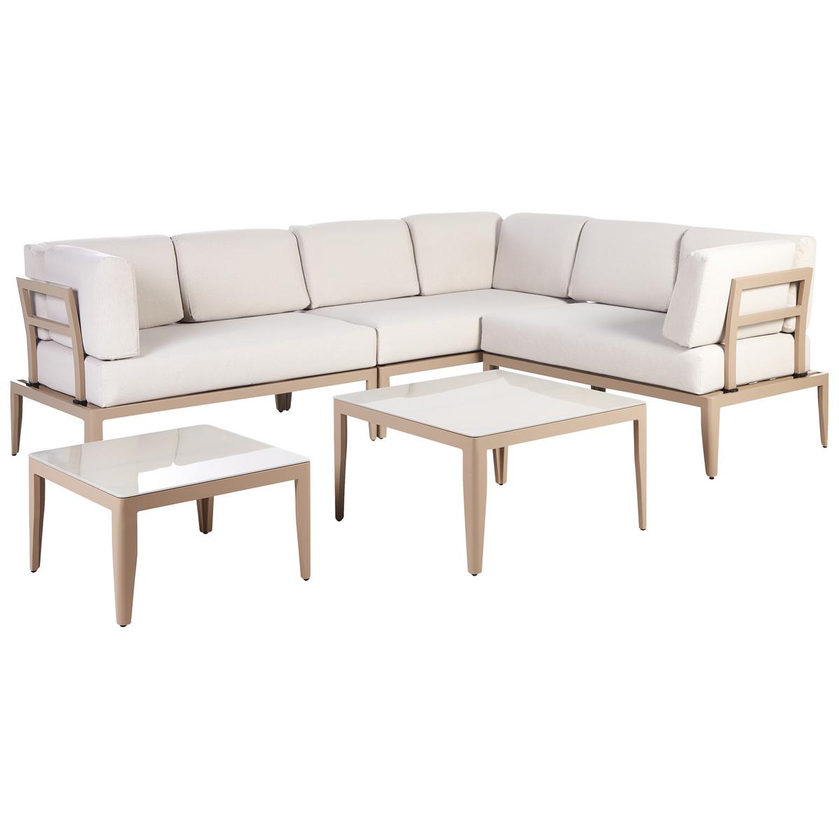 LOUNGE-SET 6-Sitzer sandbeige rechtsseitig modular Auflagen hellbeige Rima III - Beige, Metall - Beliani