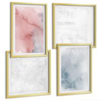 BILDER SET 4er Set - 50x50 cm & 40x60 cm Goldrahmen - Pastellfarbene Aquarelltexturen - Goldfarben, Kunststoff (50/50cm) - TULUP