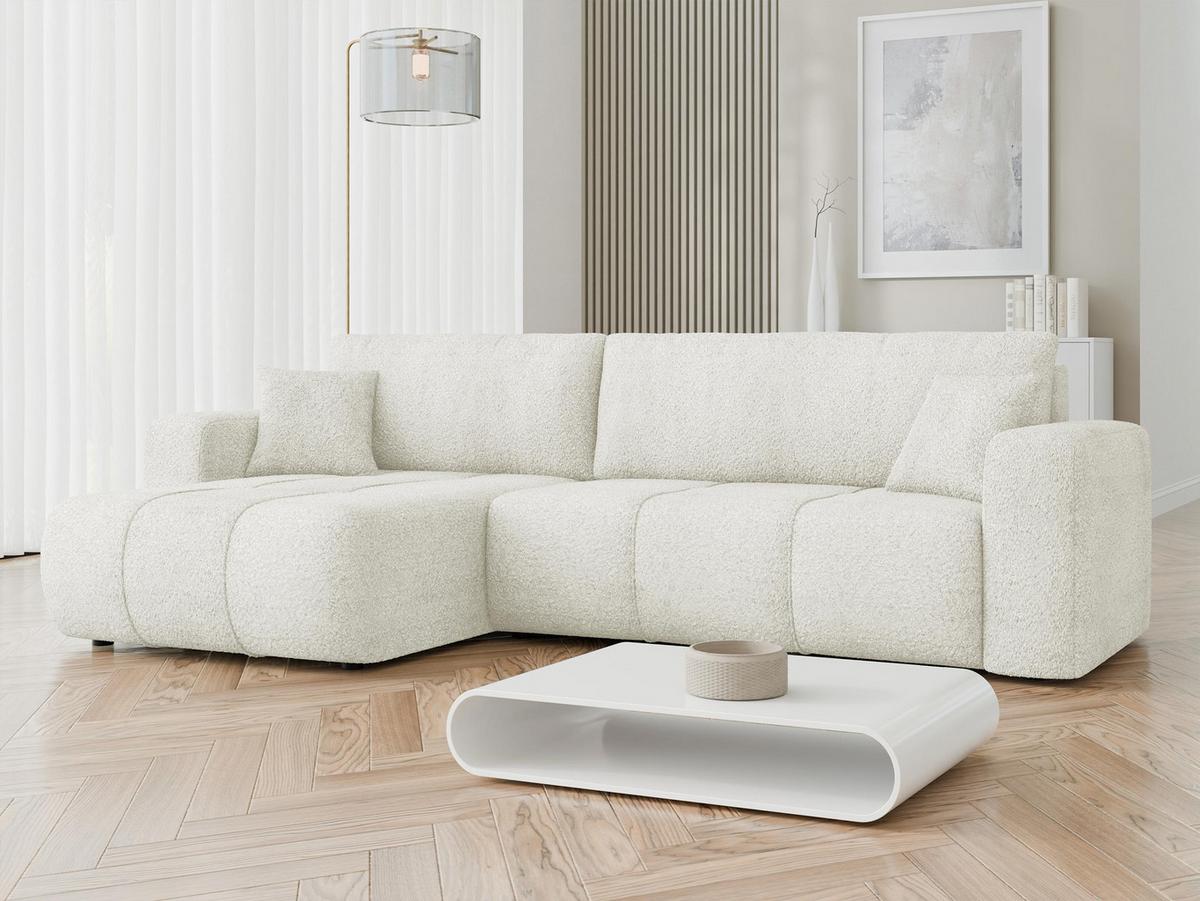 ECKSOFA Furyn Maxi Boucle - Creme/Schwarz, Holzwerkstoff/Kunststoff (274/145cm) - MIRJAN24