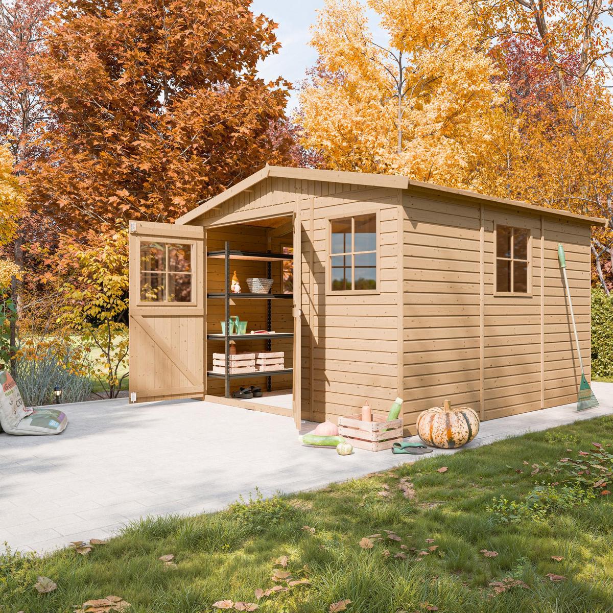 HOLZ-GARTENHAUS - H226x316x324 cm/9 m² - M335 - Beige, Holz (324/226/297cm) - Timbela