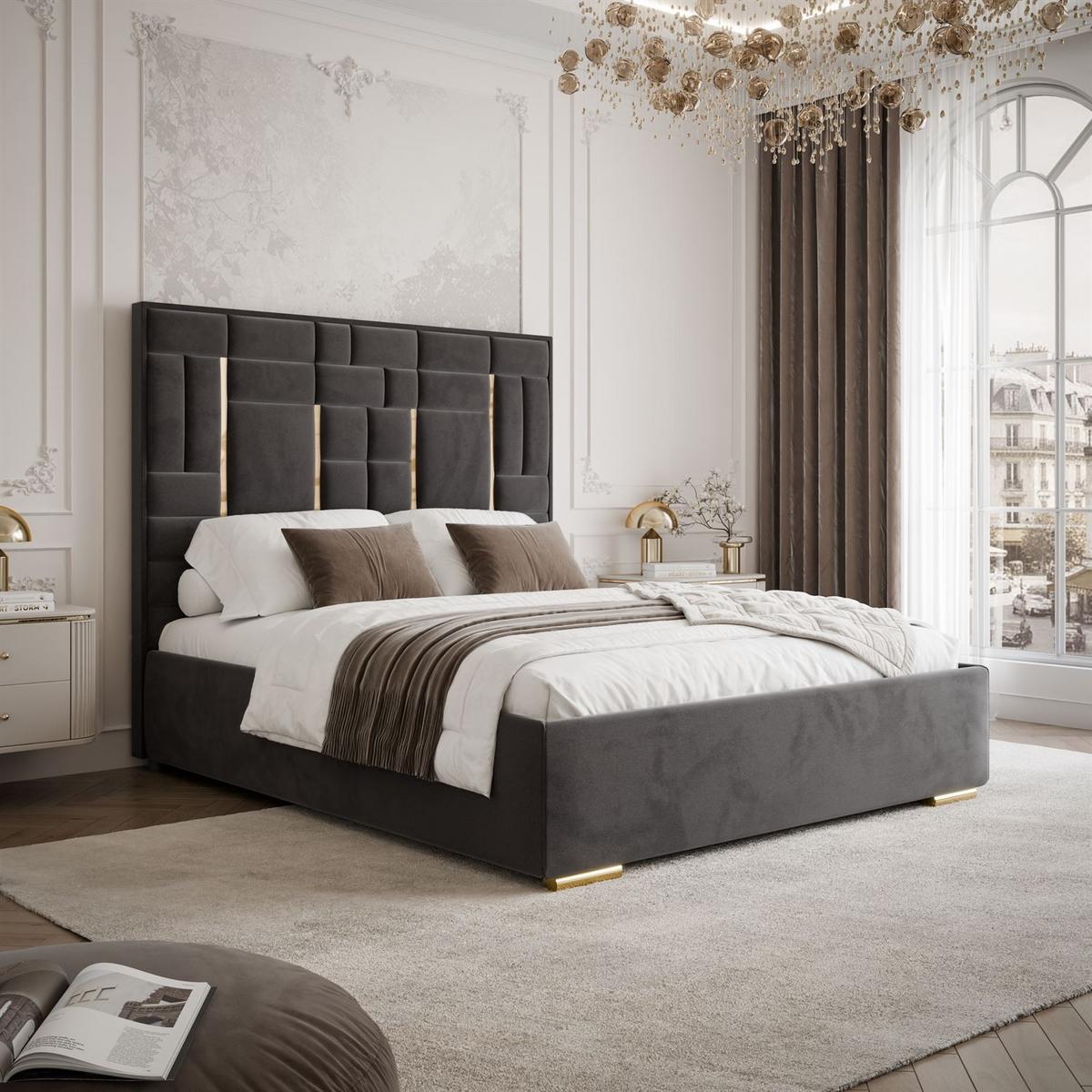 POLSTERBETT BRIGITTE GOLD mit Bettkasten 140x200 cm Element 01 - Anthrazit, Textil (140/200cm) - Lookway