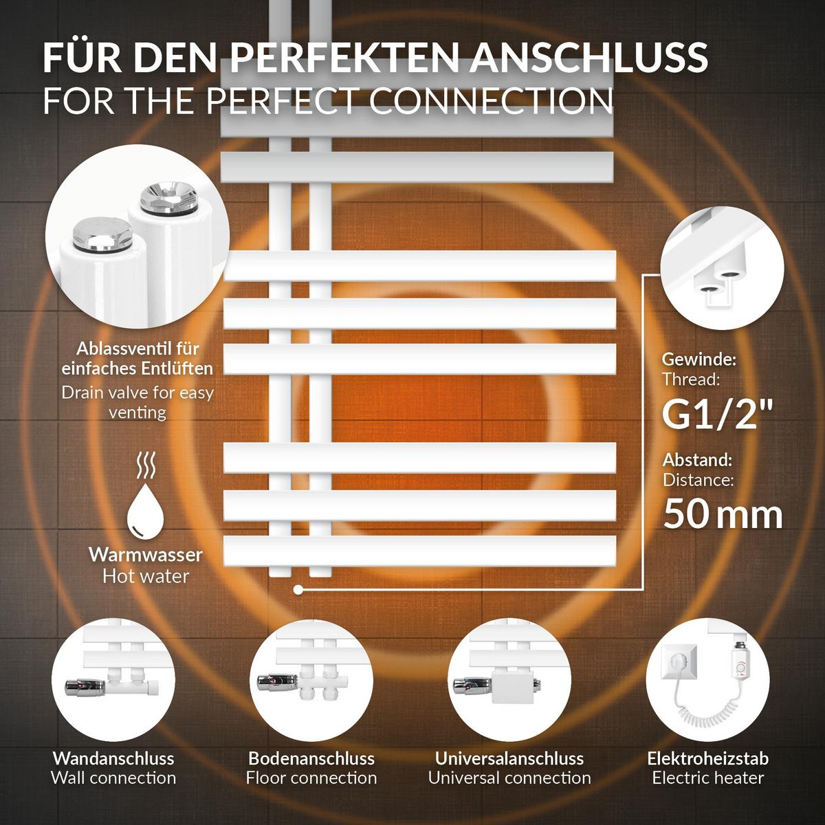 BADHEIZKÖRPER elektrisch IRON EM 500x1200 mm Weiß mit Heizstab 900W Digital - Weiß, Metall (50/120/3cm) - LuxeBath