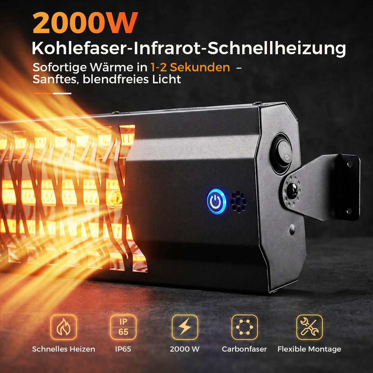 INFRAROTHEIZUNG Quorlen 65/13.1/6 cm - Schwarz, Metall (13.1/6/65cm) - ZMH