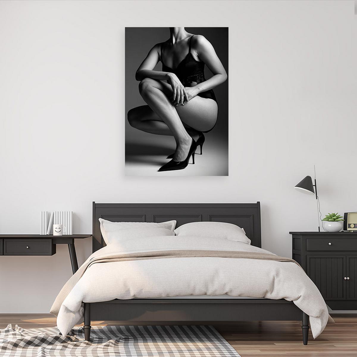 BILD auf Leinwand, Weiblicher Akt schwarz und weiß - Schwarz, Textil (80/120cm) - Feeby