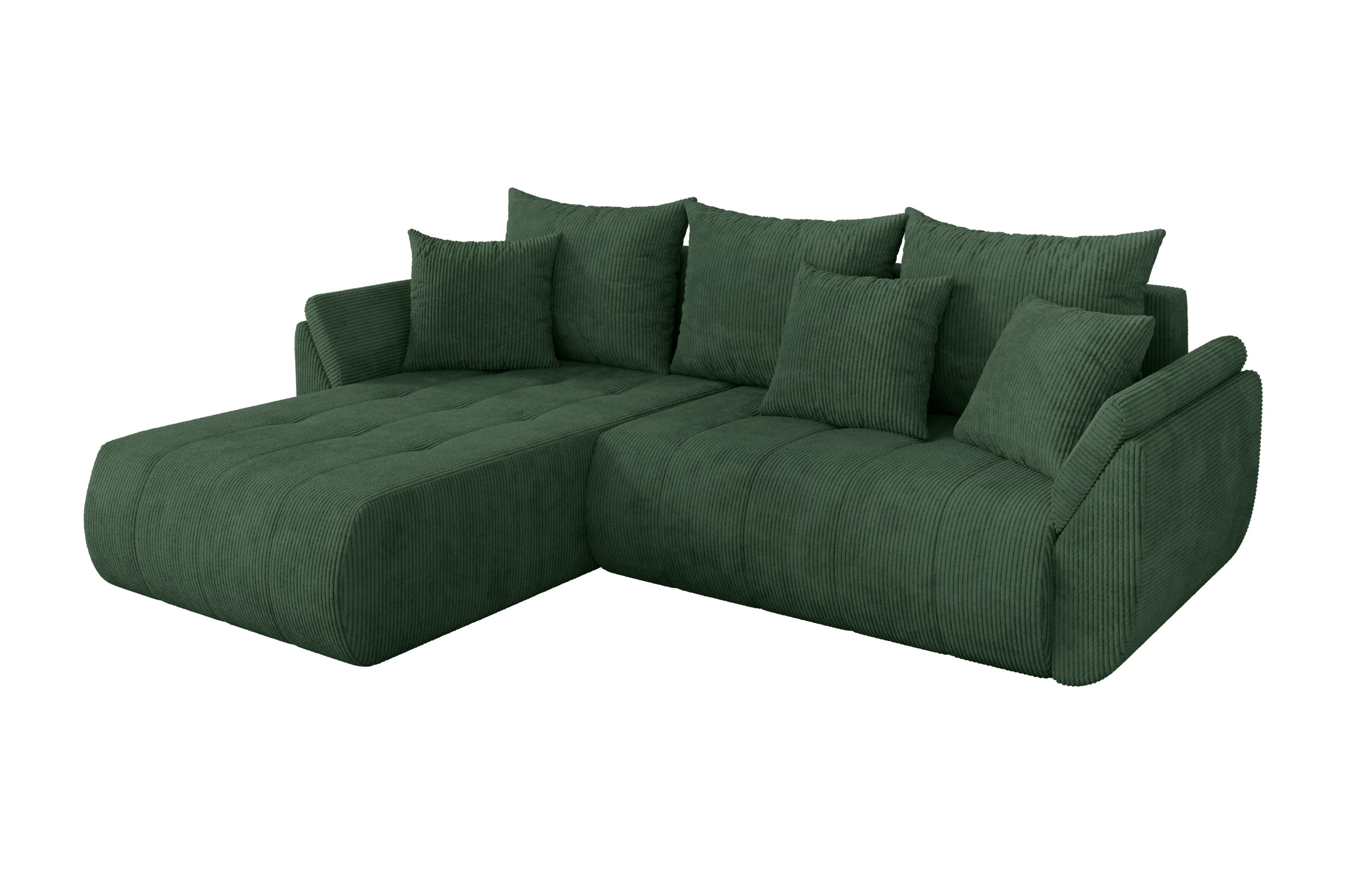 ECKSOFA mit Schlaffunktion Ottomane Links TOKO-L 277x194x86 Grün Cord - Dunkelgrün/Schwarz, Holzwerkstoff/Kunststoff (277/194cm) - ALTDECOR