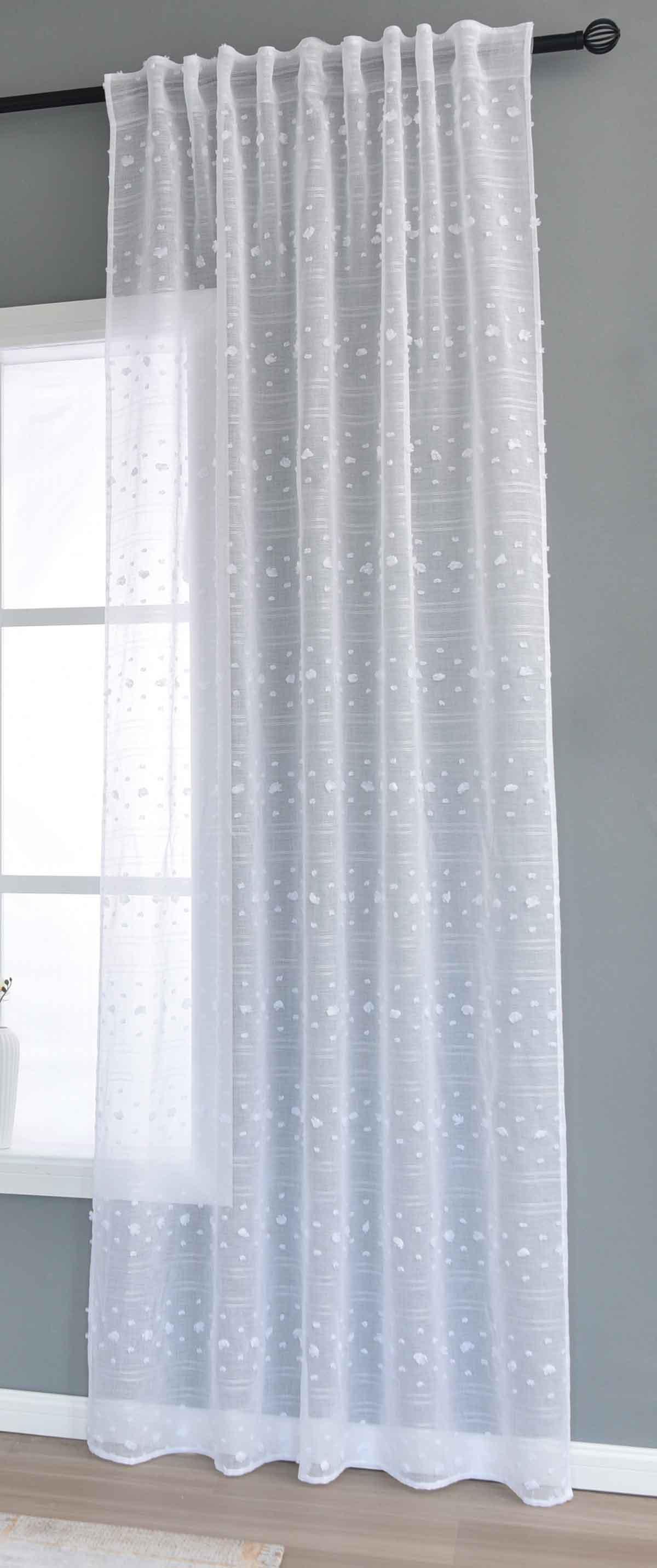GARDINE LEINEN HxB 245x145 cm Natur Pompom - Weiß, Textil (145/245cm) - Gardinenbox