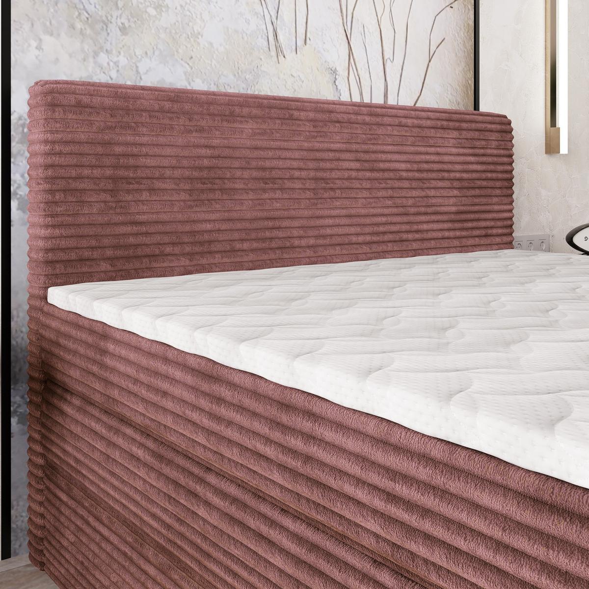 BOXSPRINGBETT LUNERA 180x200 cm mit Matratze und Topper - Rosa - Rosa, Holz (180/200cm) - MASSENO