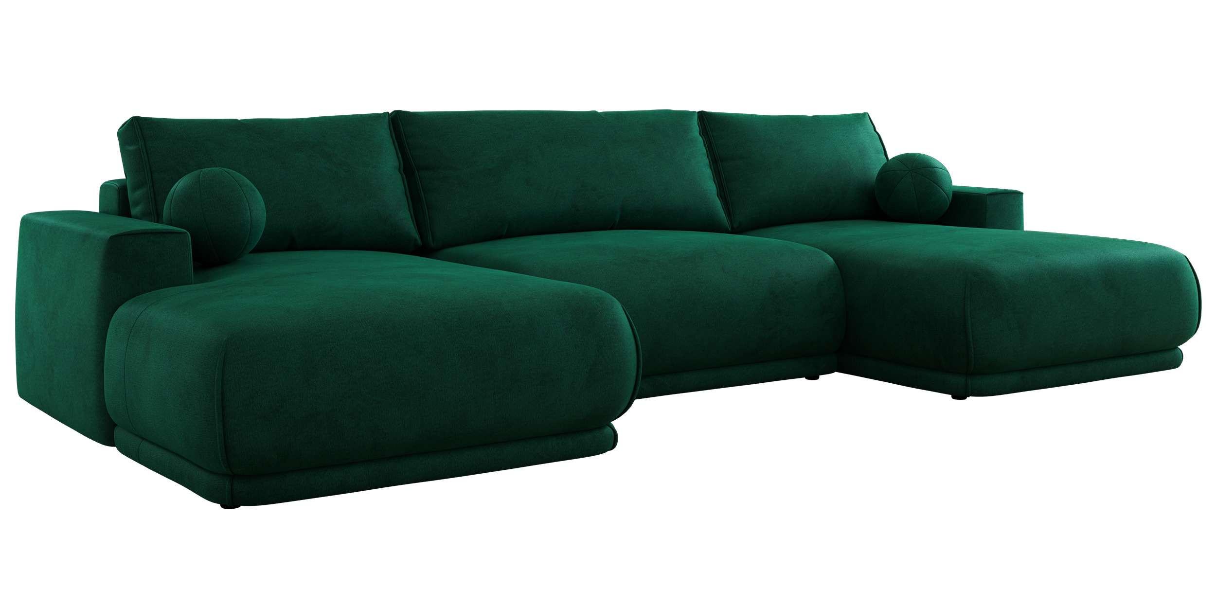WOHNLANDSCHAFT RINA U Dunkelgrün Velvet - Dunkelgrün/Schwarz, Kunststoff/Textil (360/85/170cm) - MKS