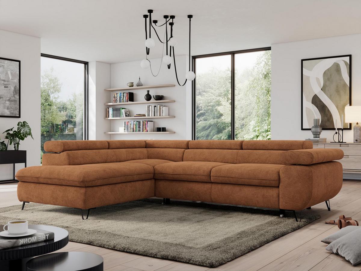 ECKSOFA PEDRO L Orange Struktur - Links Seite - Schwarz/Orange, Textil/Metall (208/273cm) - MKS