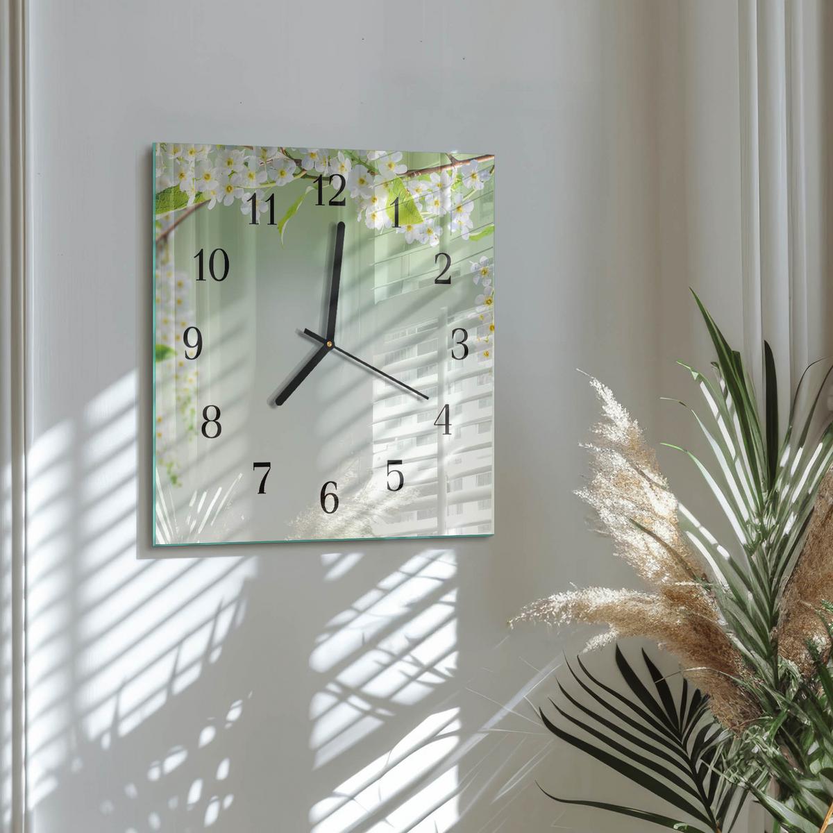 WANDUHR aus Glas 30x30 cm - Frühling - Grün, Glas (30/30/0.4cm) - TULUP
