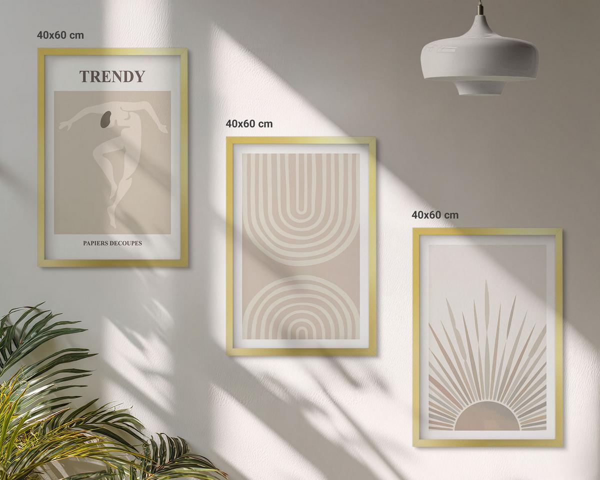 BILDER SET 3er Set - 40x60 cm Goldrahmen - Abstrakte Poster im Boho-Stil in Pastellfarben - Goldfarben, Kunststoff (40/60cm) - TULUP