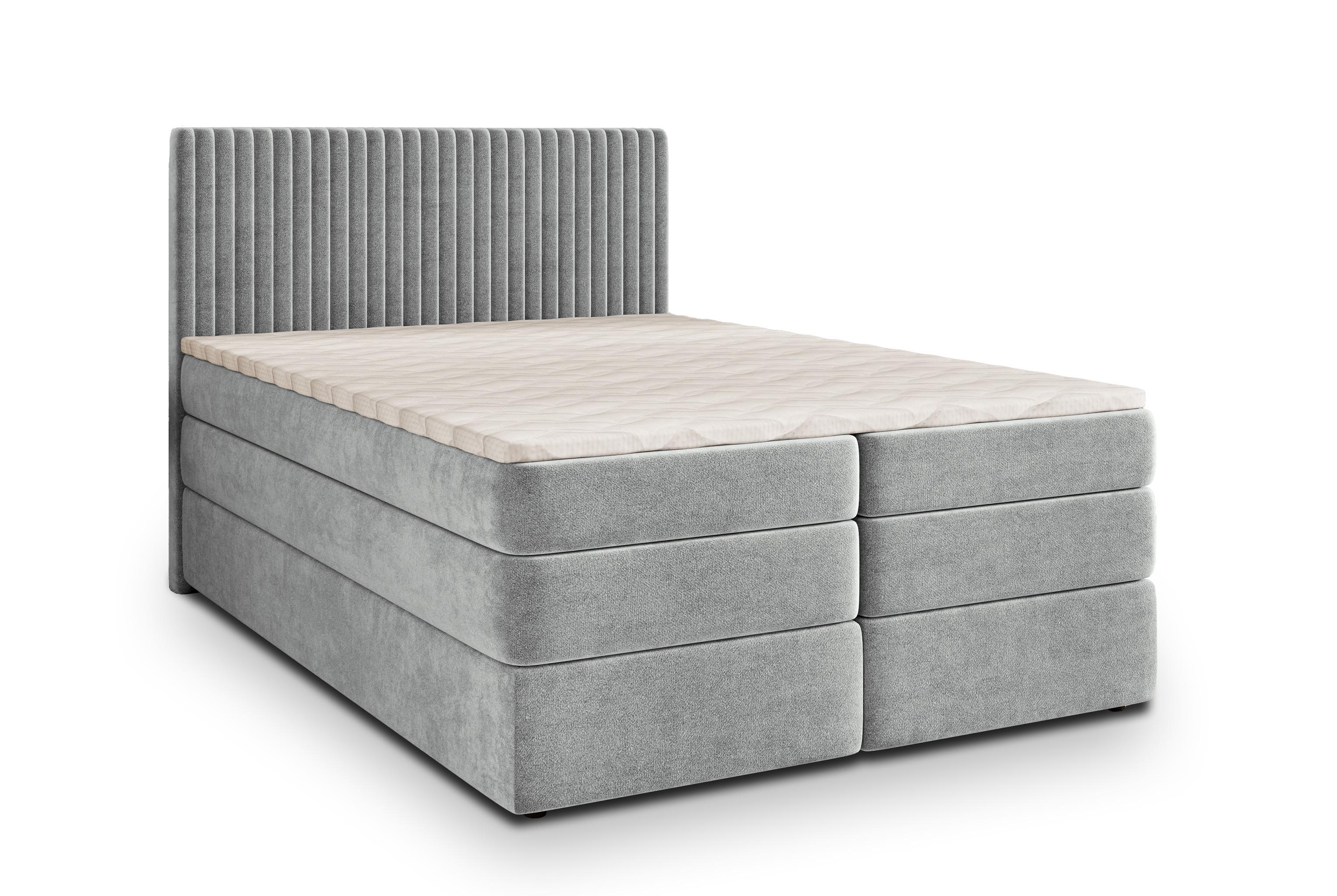 BOXSPRINGBETT FELBIO 180x200 cm mit Matratze und Topper - Hellgrau - Hellgrau, Holz (180/200cm) - MASSENO