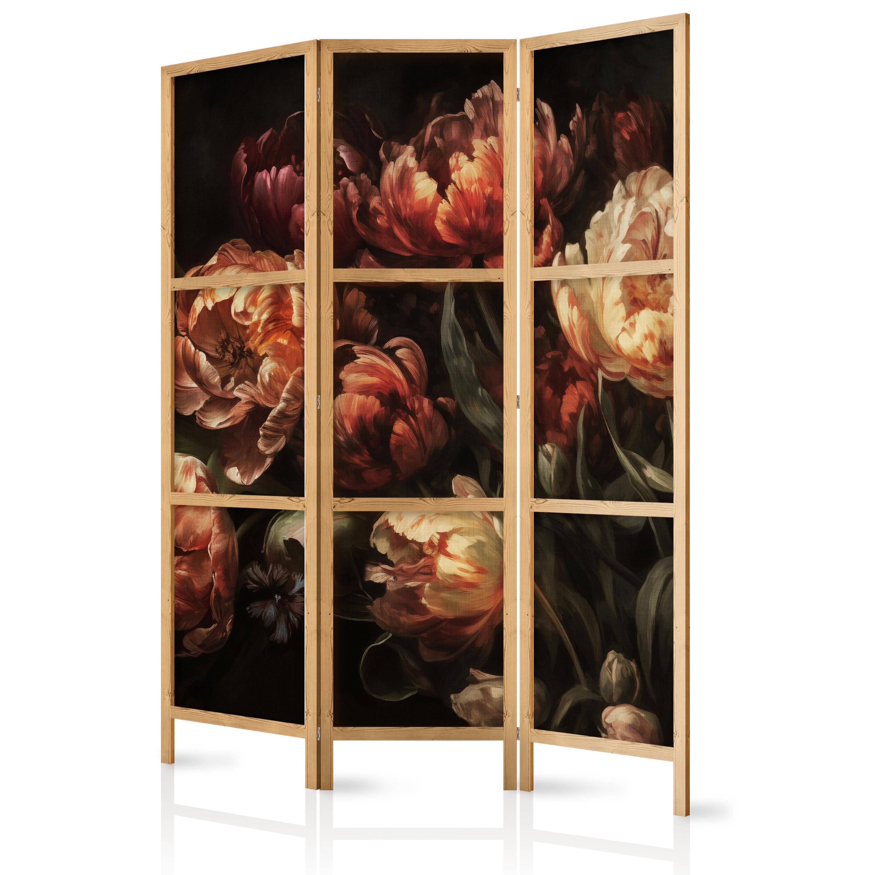 PARAVENT Japanischer 3-tlg 135x172 cm Bunte Blumen - Multicolor, Holz/Textil (135/172/3cm) - Muralo