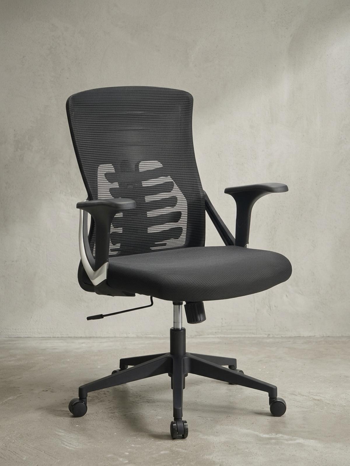 BÜRODREHSTUHL Schwarz Mesh mit Wippmechanik, 4-fach Lordosenstütze und Höhenverstellung ATLAS - Schwarz, Kunststoff/Textil (65/104/65cm) - KADIMA DESIGN