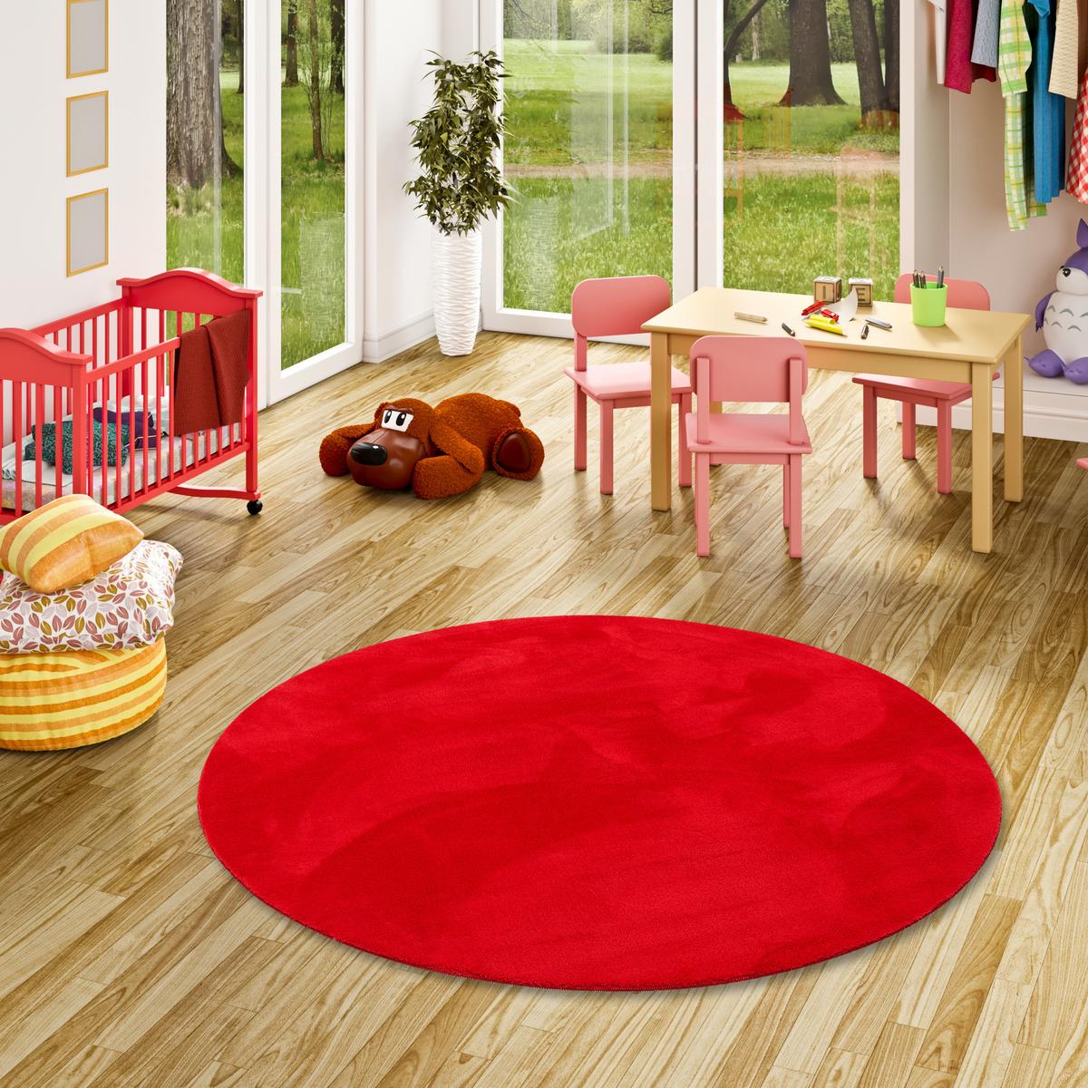 KINDER SUPER SOFT FELLTEPPICH PEARL KIDS RUND - Rot, Textil (200/200cm) - Pergamon