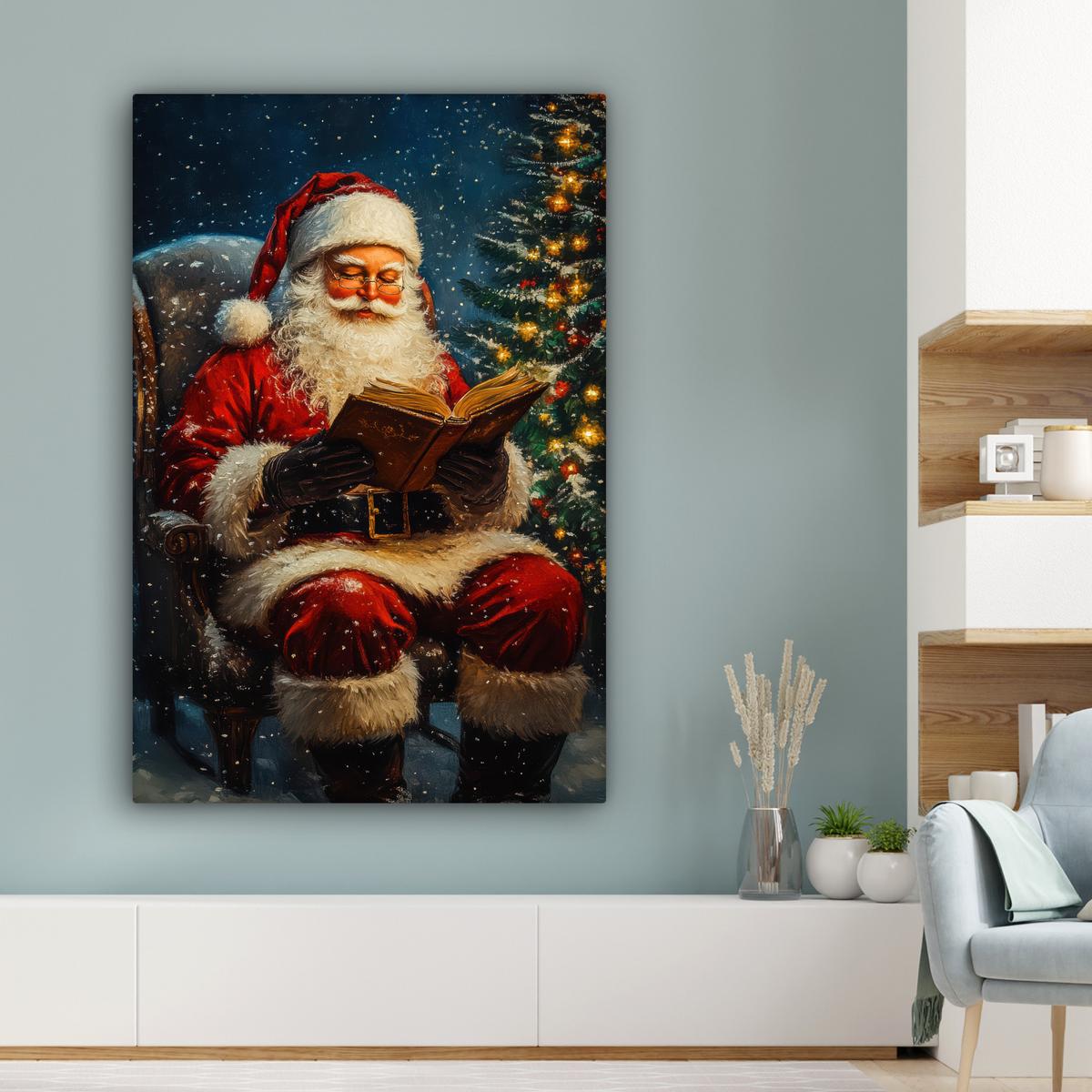 LEINWANDBILD Weihnachtsmann - Weihnachten - Winter - Weihnachtsbaum Deko XXL 80x120 cm - Bordeaux, Textil (80/120cm) - MuchoWow
