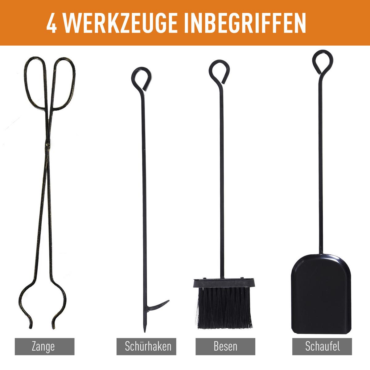 KAMINHOLZSTÄNDER mit Kaminbesteck Brennholzregal Feuerholzablage Eisen Gold - Goldfarben, Metall (33/33/51.5cm) - Outsunny