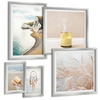 BILDER SET 5er Set - 50x50 cm & 20x30 cm & 40x60 cm Silberner Rahmen - Charmante italienische Straßen und Blumen - Silberfarben, Kunststoff (40/60cm) - TULUP