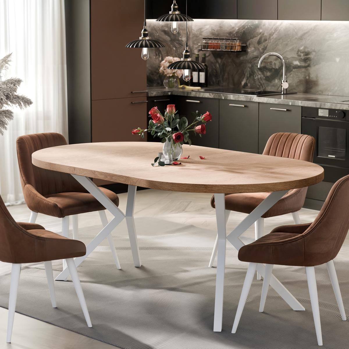 AUSZIEHTISCH MILTON 120-196/76 cm mit Metallgestell, Weiß / Lefkas-Eiche - Eiche San Remo/Weiß, Holzwerkstoff/Metall (120/120/76cm) - Idohome