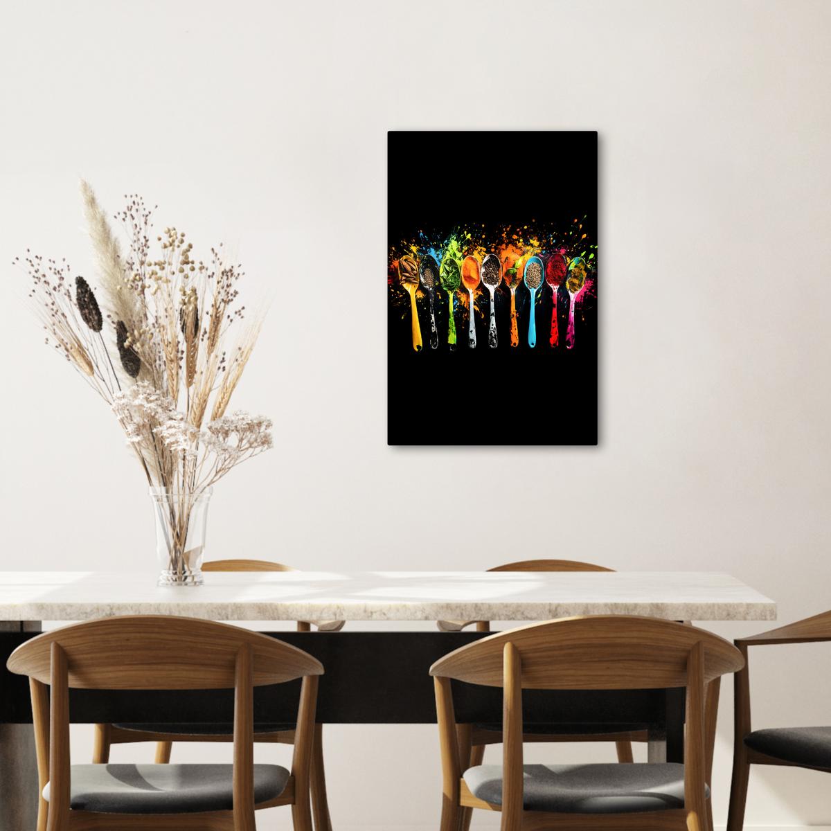 LEINWANDBILD Löffel - Gewürze - Modern - Graffiti - Farbe - Farbenfroh Wanddeko 40x60 cm - Multicolor, Textil (40/60cm) - MuchoWow